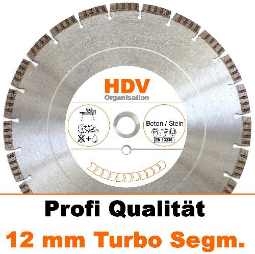 350 x 25,4 mmØ - Turbo Diamanttrennscheibe - 12mm Diamantbelag für Beton / Stein